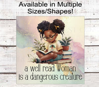 
              African American Girl Wreath Sign - Well Read Woman - Book Lover - Girl Power
            