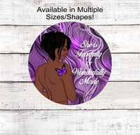 
              She is Fearfully and Wonderfully Made African American Lupus Awareness Wreath Sign
            