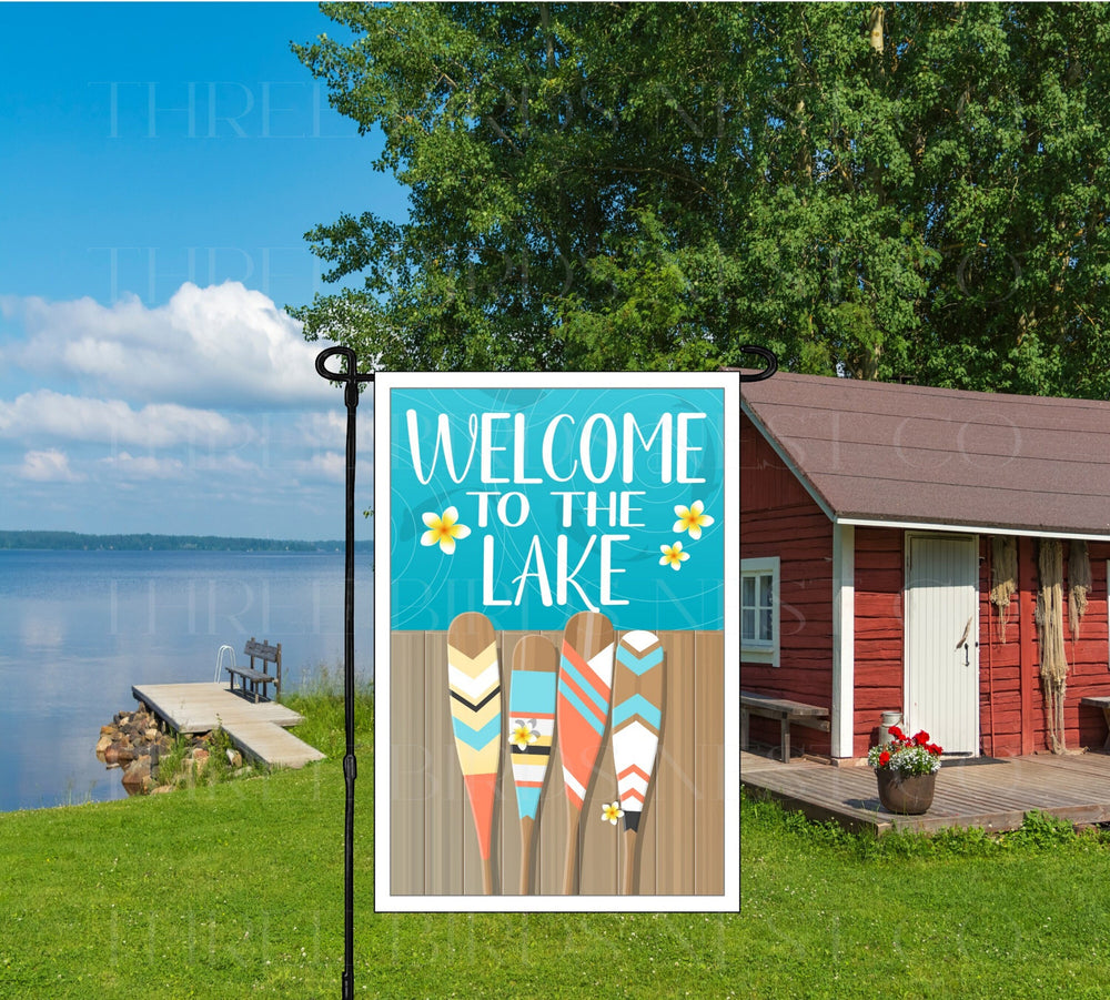 Welcome to the Lake Garden Flag - Lake House Decor - Boat Oars Decor - Double Sided Garden Flag