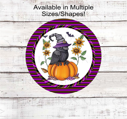 Fall Crown Wreath Sign - Halloween Witch Hat - Sunflowers Sign - Halloween Bats Sign
