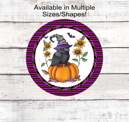 Fall Crown Wreath Sign - Halloween Witch Hat - Sunflowers Sign - Halloween Bats Sign