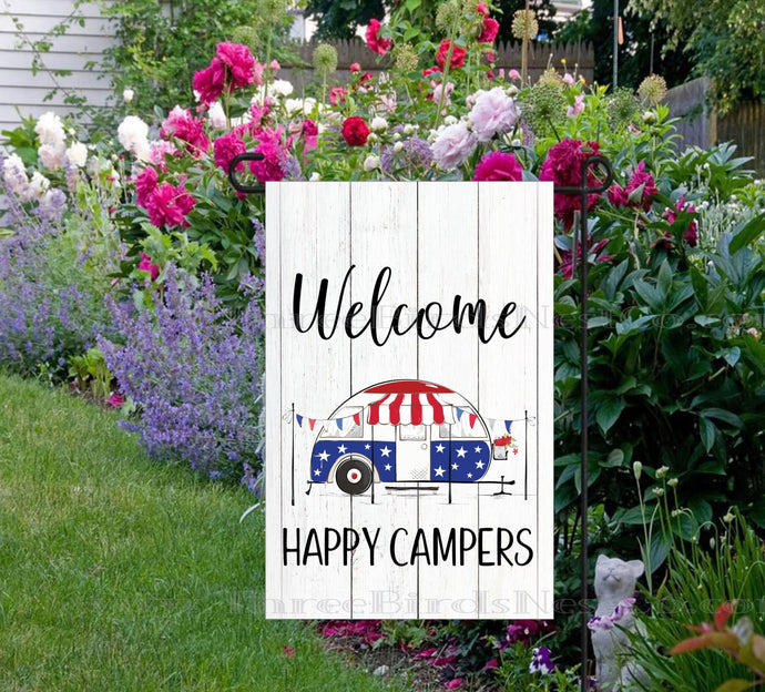 Happy Camper Patriotic RV Campsite Garden Flag - Custom Garden Flag