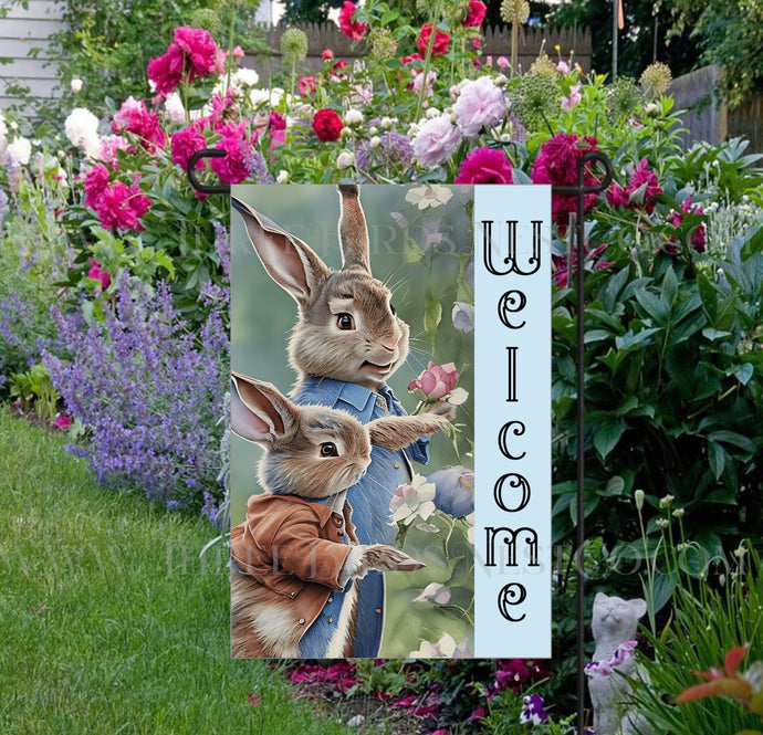 Rabbit Floral Welcome Double-Sided Garden Flag - Easter Flag - Bunny