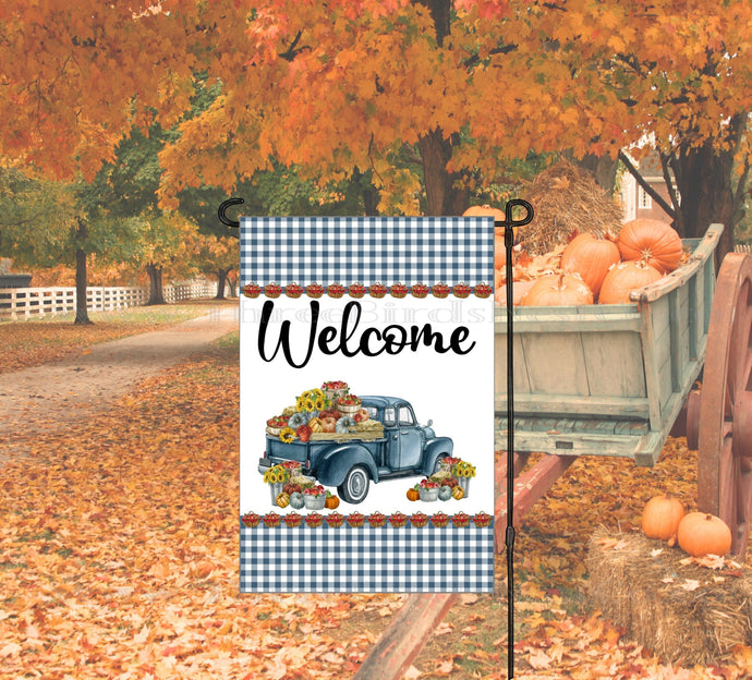 Fall Pumpkin Truck Welcome Double-Sided Garden Flag - Apples Decor - Sunflowers Decor