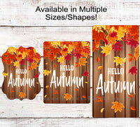 
              Hello Autumn Rustic Welcome Sign - Fall Leaves Decor
            