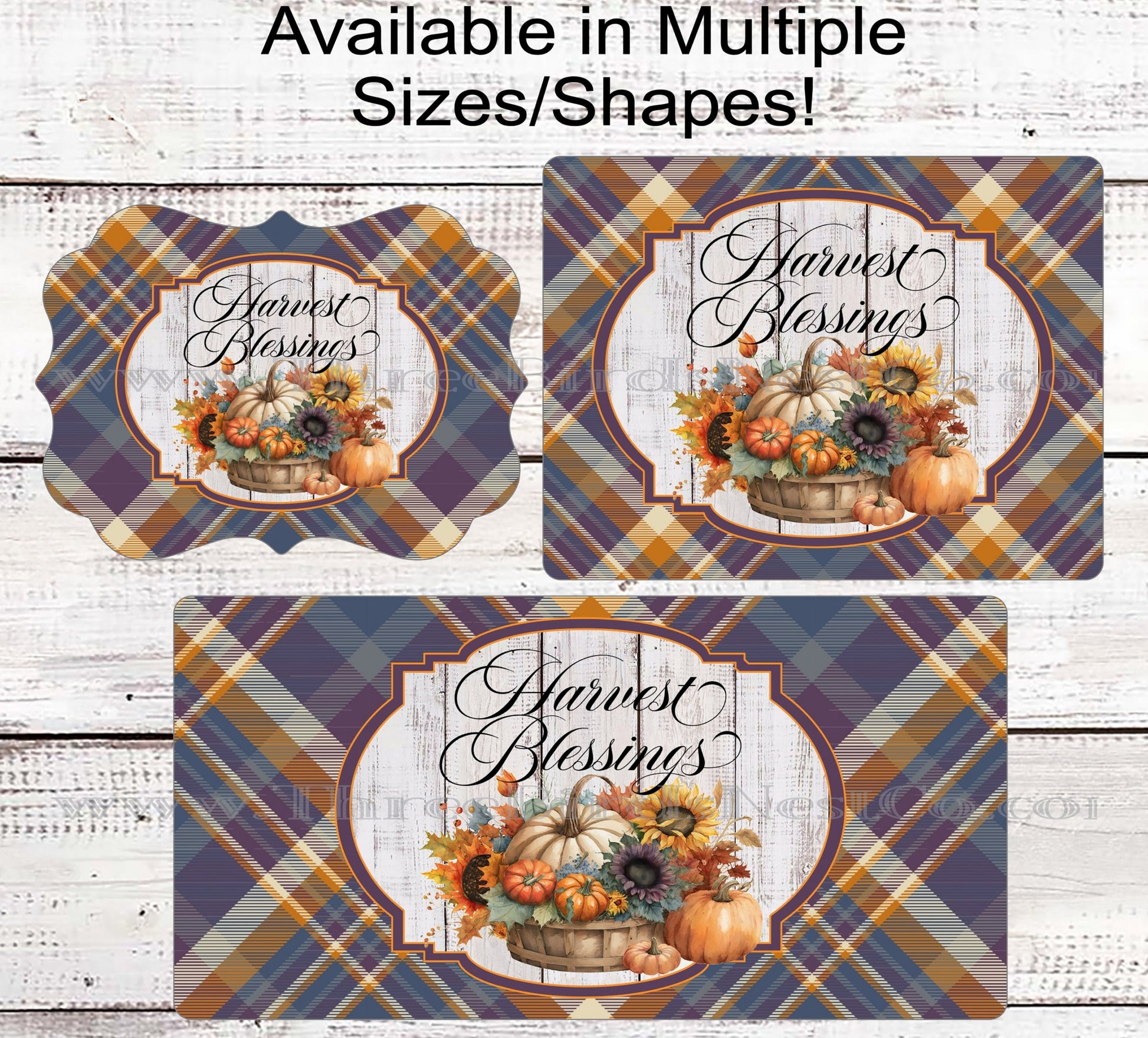 Harvest Blessings Fall Pumpkins Wreath Sign - Sunflowers Sign - Rustic Autumn Sign - Fall Mums