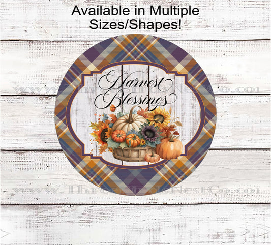 Harvest Blessings Fall Pumpkins Wreath Sign - Sunflowers Sign - Rustic Autumn Sign - Fall Mums