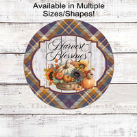 Harvest Blessings Fall Pumpkins Wreath Sign - Sunflowers Sign - Rustic Autumn Sign - Fall Mums