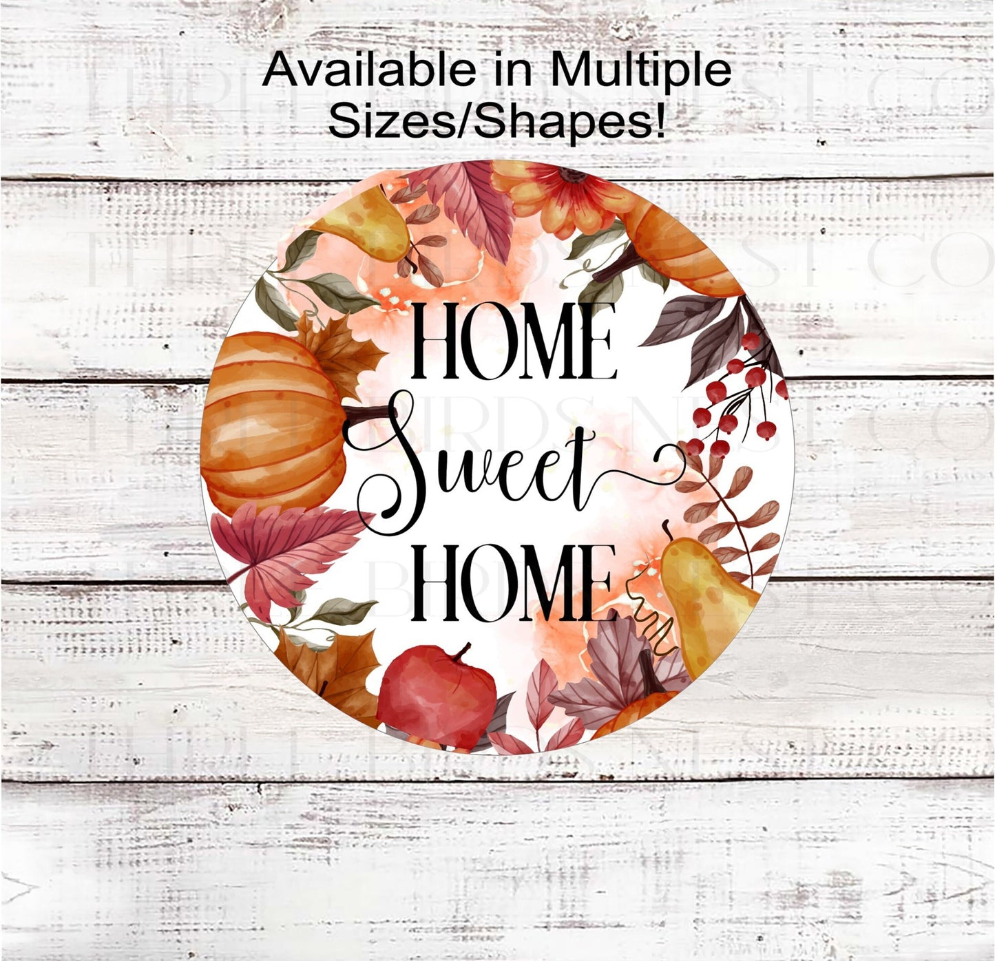 Home Sweet Home Wreath Sign - Fall Floral Sign - Pumpkins Sign - Autumn Apple Sign