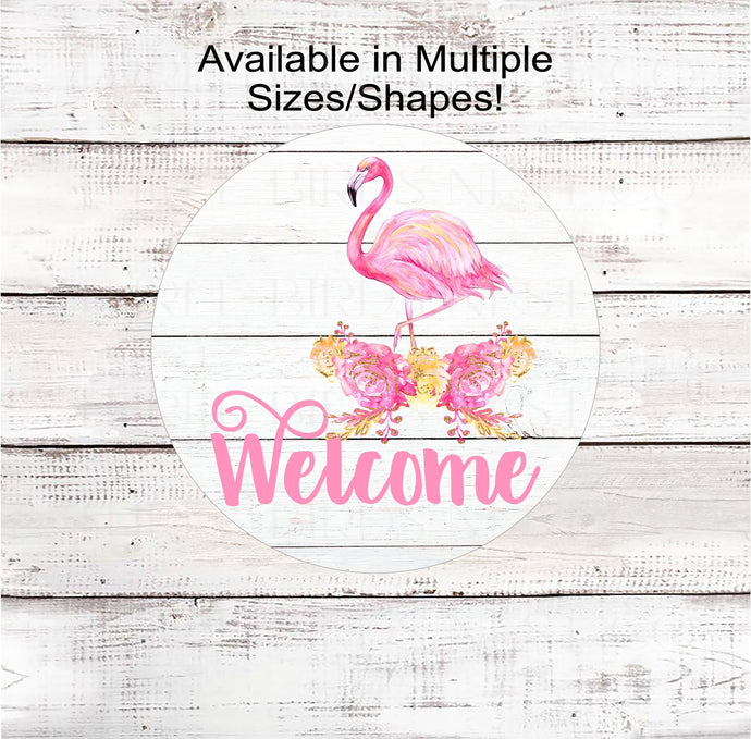 Flamingo Welcome Wreath Sign - Beach Welcome Sign - Tropical Wreath Sign