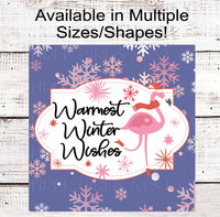 
              Warmest Winter Wishes Wreath Sign - Christmas Flamingo Sign - Beach Christmas - Snowflake Sign - Pastel Christmas
            