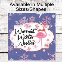 Warmest Winter Wishes Wreath Sign - Christmas Flamingo Sign - Beach Christmas - Snowflake Sign - Pastel Christmas