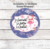 
              Warmest Winter Wishes Wreath Sign - Christmas Flamingo Sign - Beach Christmas - Snowflake Sign - Pastel Christmas
            