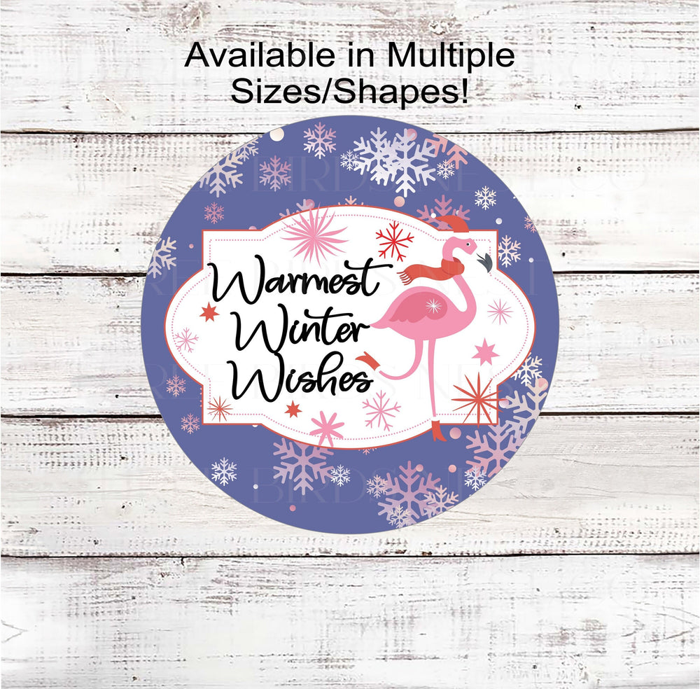 Warmest Winter Wishes Wreath Sign - Christmas Flamingo Sign - Beach Christmas - Snowflake Sign - Pastel Christmas