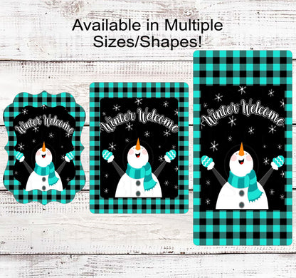 Winter Welcome Snowman Wreath Sign - Snowflakes Sign - Buffalo Plaid