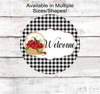 
              Welcome Wreath Sign - Basket of Cherries - Cherry Sign
            