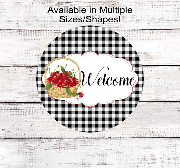 Welcome Wreath Sign - Basket of Cherries - Cherry Sign