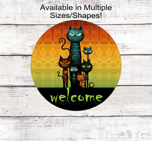 Cat Welcome Sign - Halloween Wreath Sign - Funny Welcome Sign