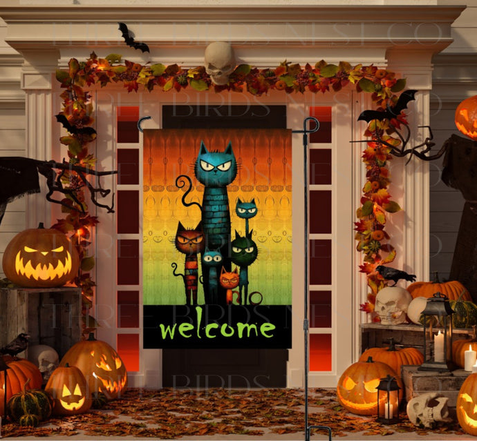 Grumpy Cats Welcome Halloween Double-Sided Garden Flag