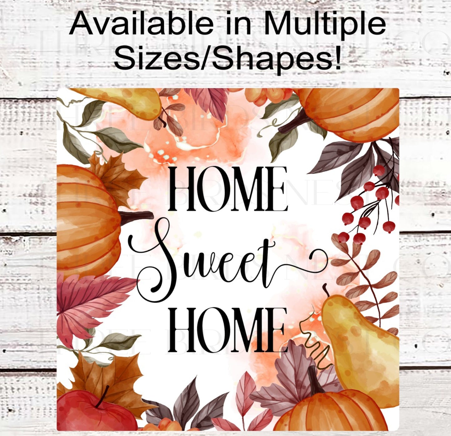 Home Sweet Home Wreath Sign - Fall Floral Sign - Pumpkins Sign - Autumn Apple Sign