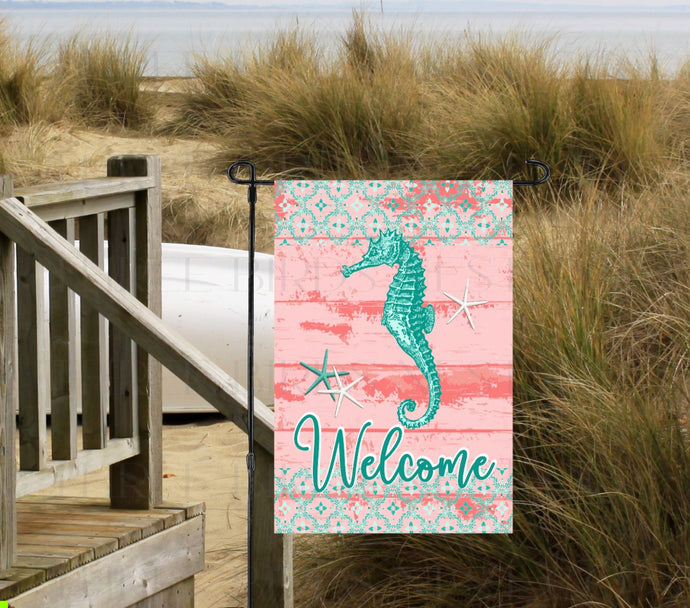 Seahorse and Starfish Beach Welcome Garden Flag