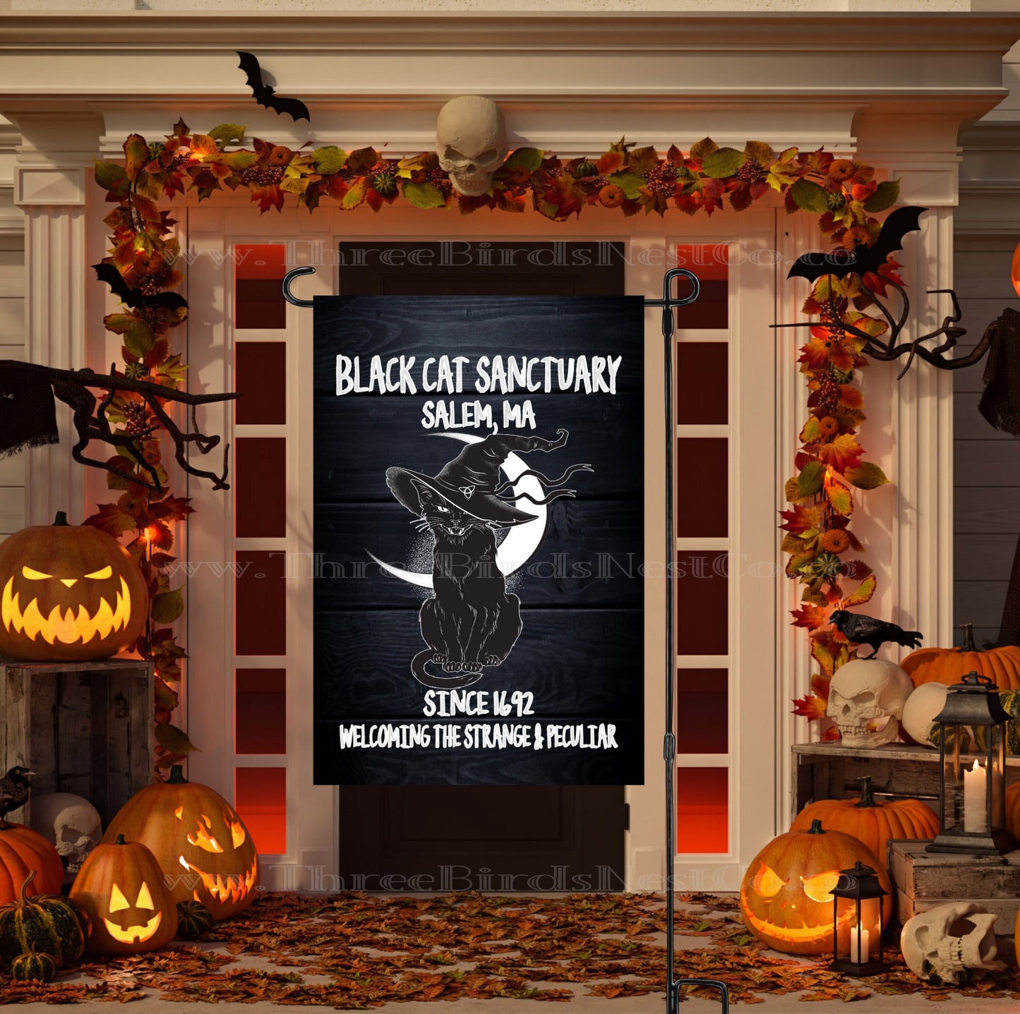 Black Cat Sanctuary Halloween Double Sided Garden Flag