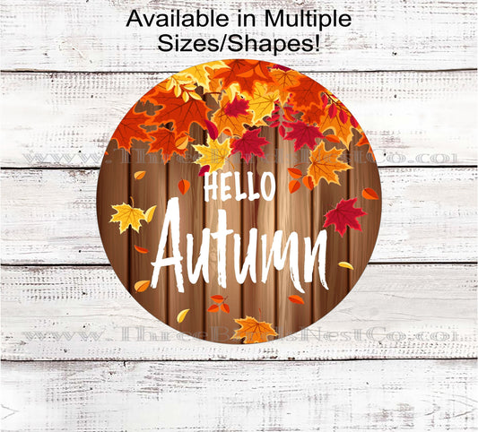 Hello Autumn Rustic Welcome Sign - Fall Leaves Decor