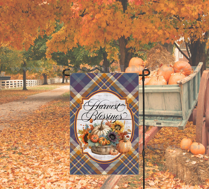 Harvest Blessings Double-Sided Fall Garden Flag - Pumpkins and Sunflowers - Autumn Florals