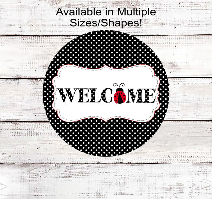 Ladybug Welcome Wreath Sign - Polka Dot Decor - Metal Wreath SIgns - Ladybug Gifts