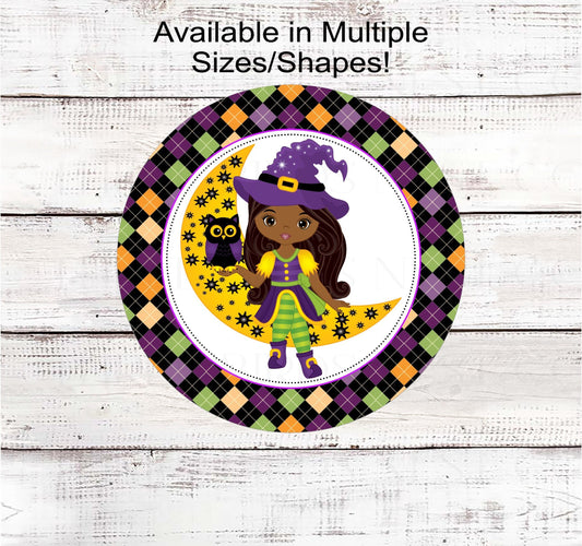 African American Witch Wreath Sign - Happy Halloween Owl Sign