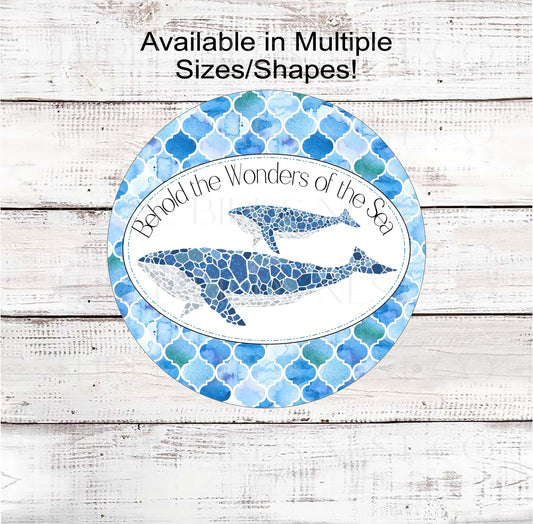 Whale Wreath Sign - Ocean Art - Beach Welcome Sign - Nautical Marine Animals