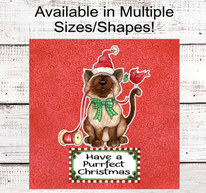 Merry Christmas Cat Wreath Sign - Purrfect Christmas - Christmas Pet Sign