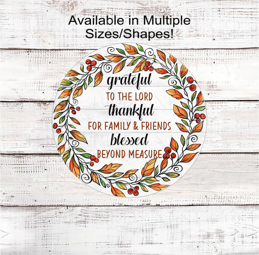 Grateful Thankful Blessed Wreath Sign - Fall Welcome Sign - Christian Wreath Sign - Gods Grace