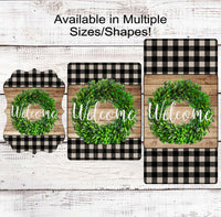 
              Rustic Welcome Wreath Sign - Everyday Signs - Boxwood Wreath - Boxwood Sign - Buffalo Plaid Sign
            