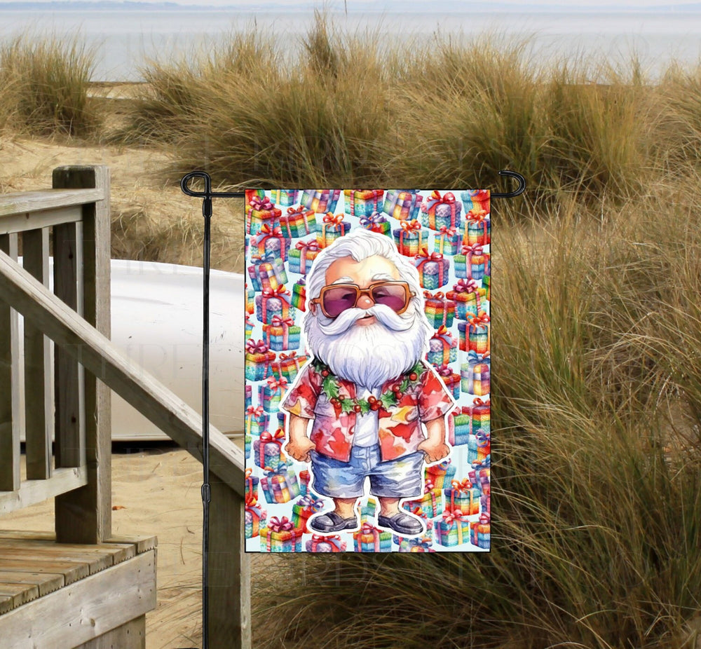 Beach Santa Claus Double-Sided Garden Flag - Tropical Christmas - Hawaiian Santa