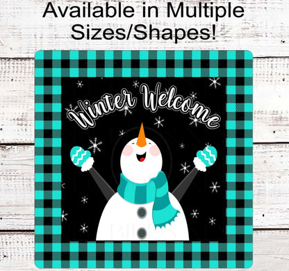 Winter Welcome Snowman Wreath Sign - Snowflakes Sign - Buffalo Plaid