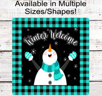 
              Winter Welcome Snowman Wreath Sign - Snowflakes Sign - Buffalo Plaid
            