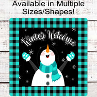 Winter Welcome Snowman Wreath Sign - Snowflakes Sign - Buffalo Plaid