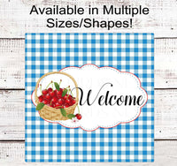 
              Welcome Wreath Sign - Basket of Cherries - Cherry Sign
            