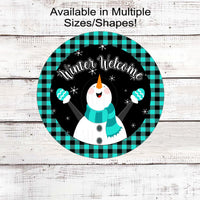 Winter Welcome Snowman Wreath Sign - Snowflakes Sign - Buffalo Plaid