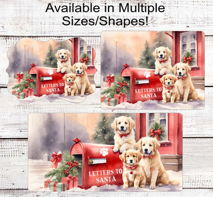 Letters to Santa Christmas Dog Wreath Sign - Golden Retriever Lover -Holly Sign