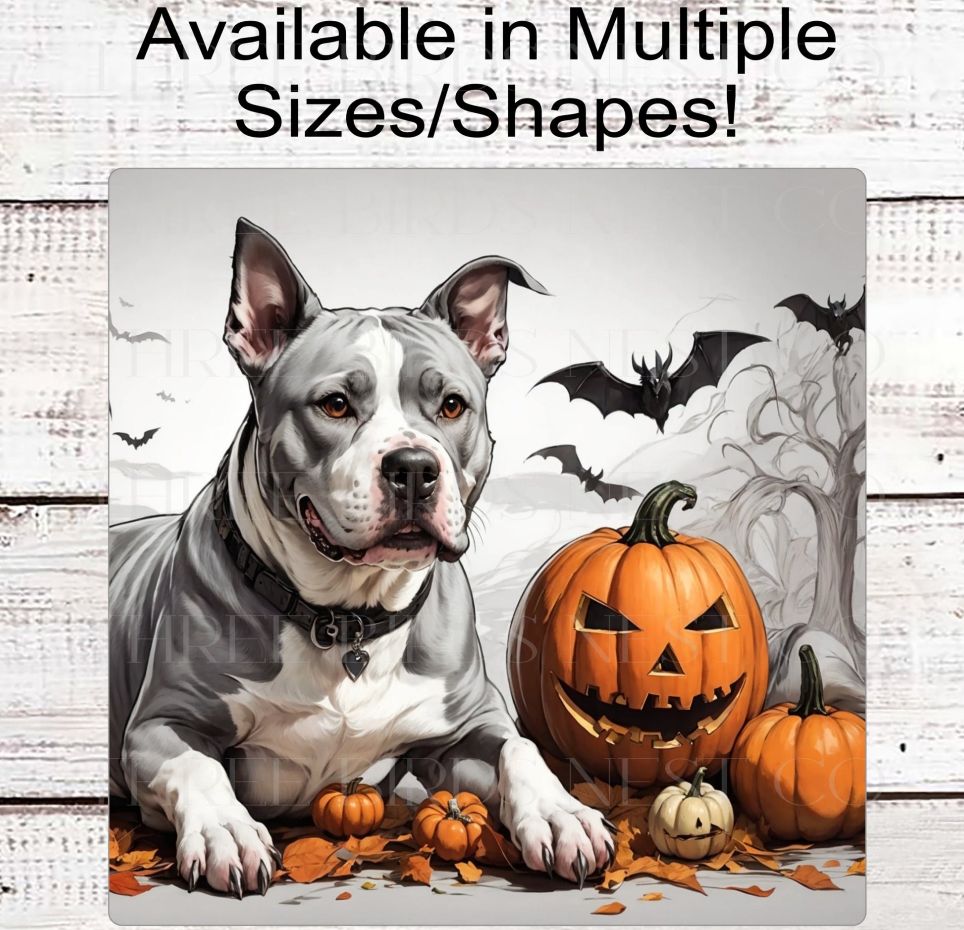 Pit Bull Halloween Wreath Sign - Dog Wreath Signs - Staffordshire Terrier - Pumpkins Sign - Halloween Bats