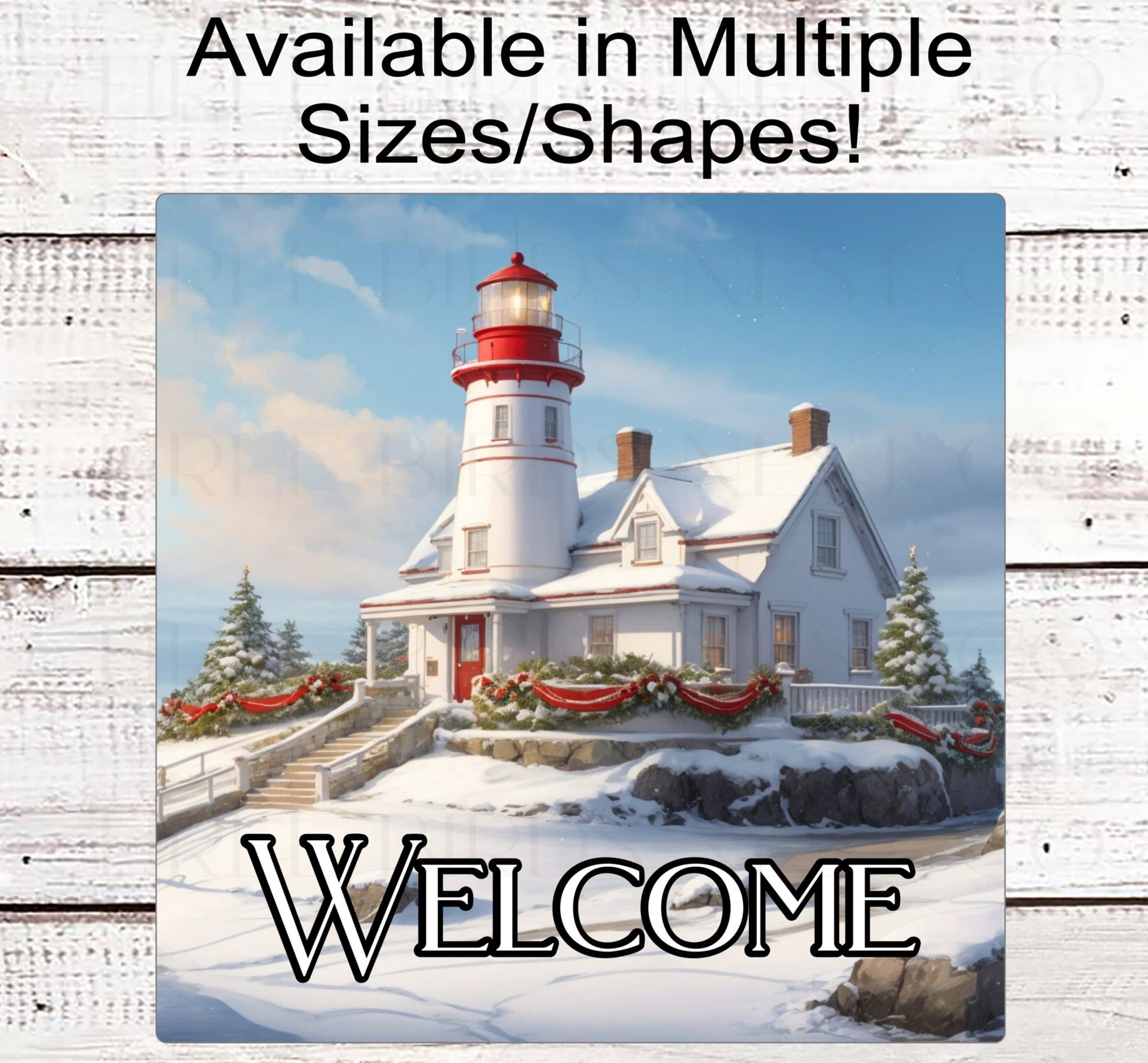 Nautical Christmas Lighthouse Wreath Sign - Christmas Garland - Beach Wreath Sign