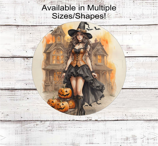 Halloween Witch Wreath Sign - Haunted House - Steampunk
