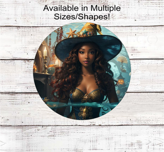 African American Mermaid Witch Halloween Wreath Sign -Beach Halloween