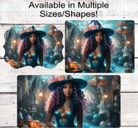 
              African American Mermaid Witch Halloween Wreath Sign -Beach Halloween
            