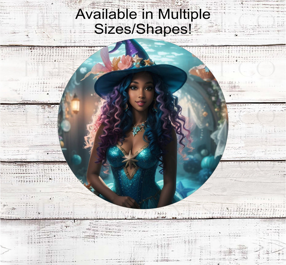 African American Mermaid Witch Halloween Wreath Sign -Beach Halloween