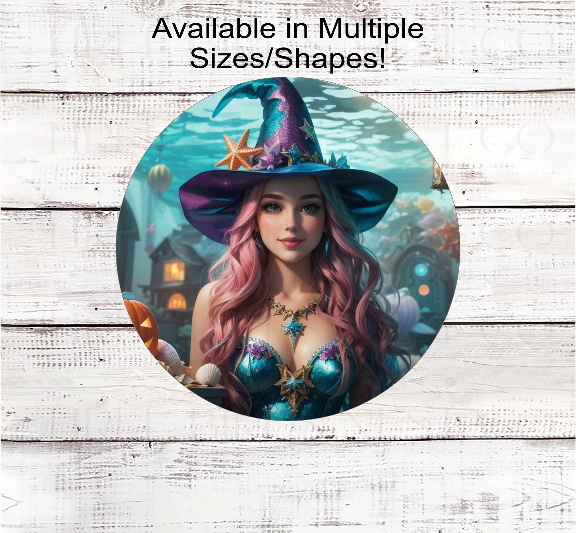 Pastel Mermaid Witch Halloween Wreath Sign -Beach Halloween