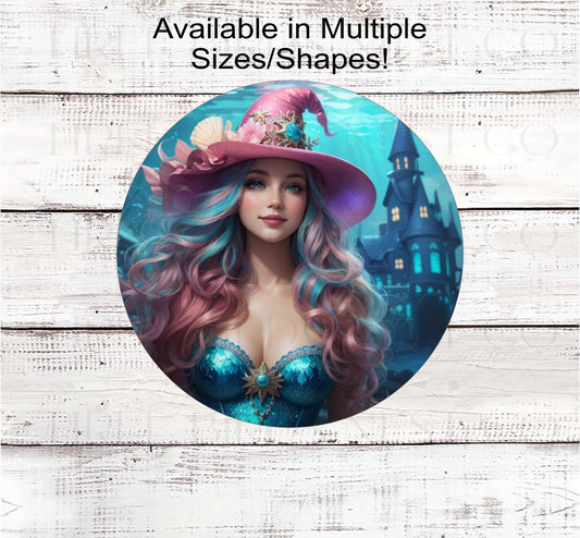 Pastel Mermaid Witch Halloween Wreath Sign -Beach Halloween - Haunted House