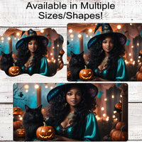 African American Halloween Witch Wreath Sign - Black Cat Sign - Haunted House